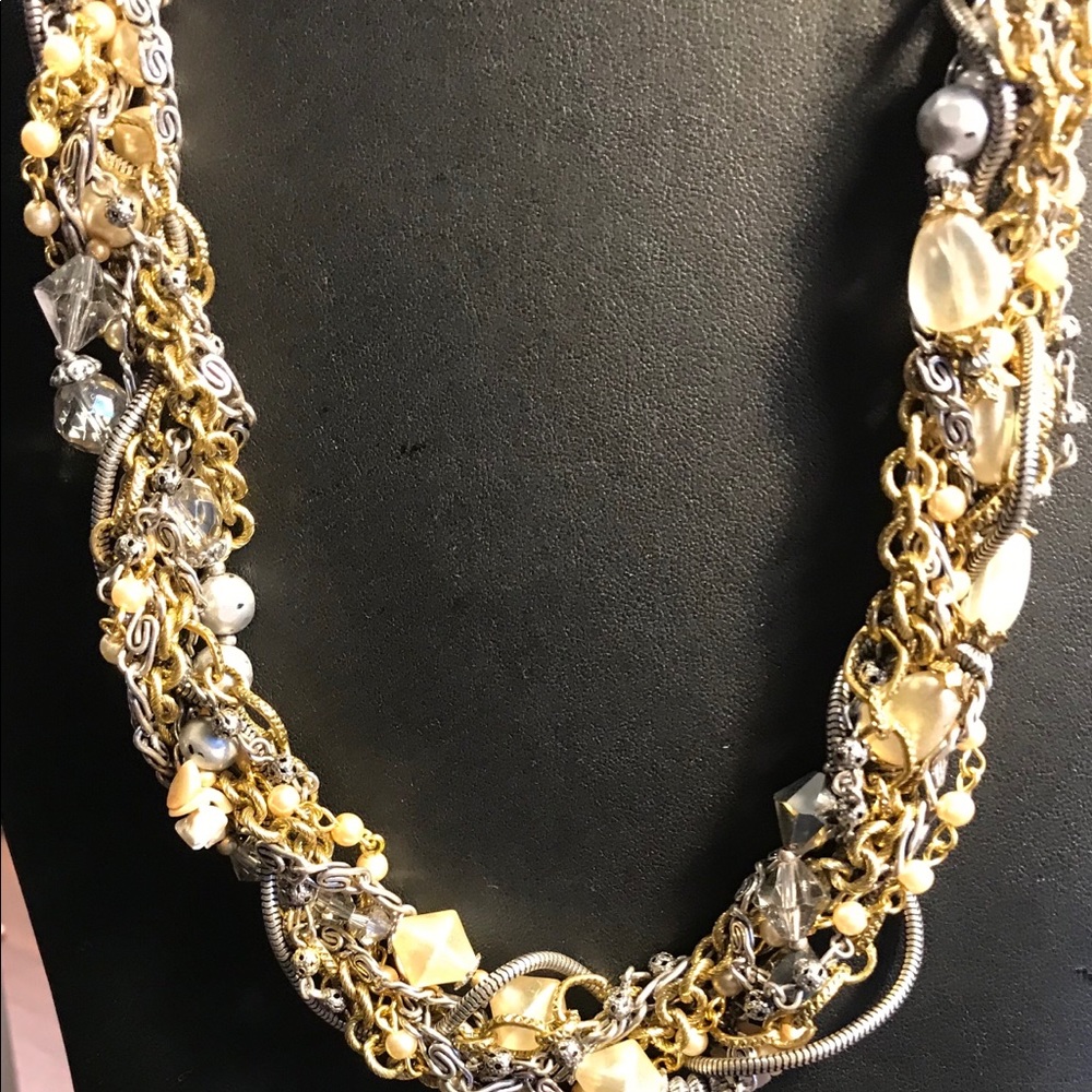 Chicos multi strand twisted silver necklace.